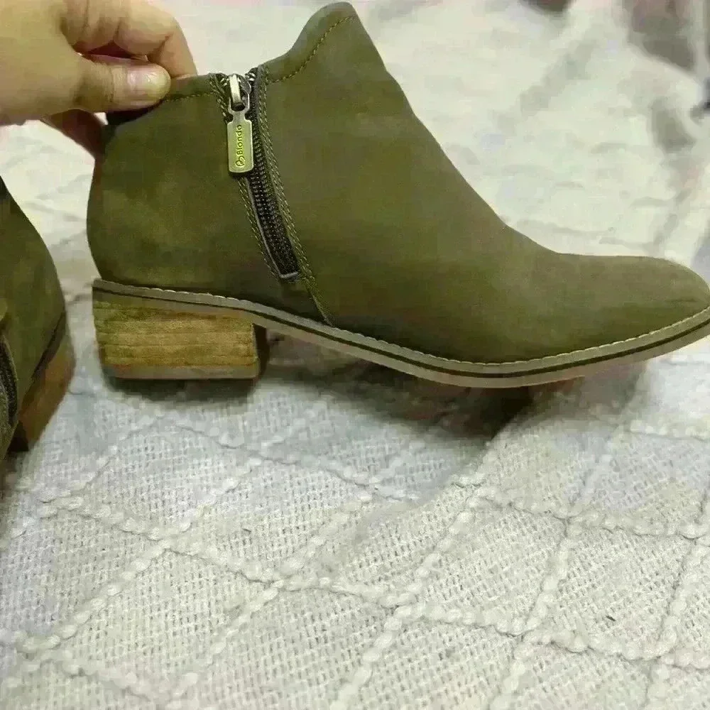 Blondo Womens Suede Olive Green Zippered Waterproof Heel Booties Size 9.5M EUC - Picture 8 of 13